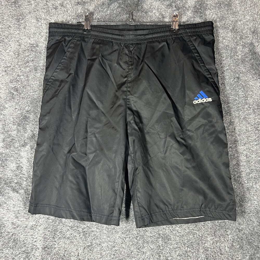 Adidas Shorts Teens L Black Nylon Bermuda Drawstring Elastic 11 Inseam